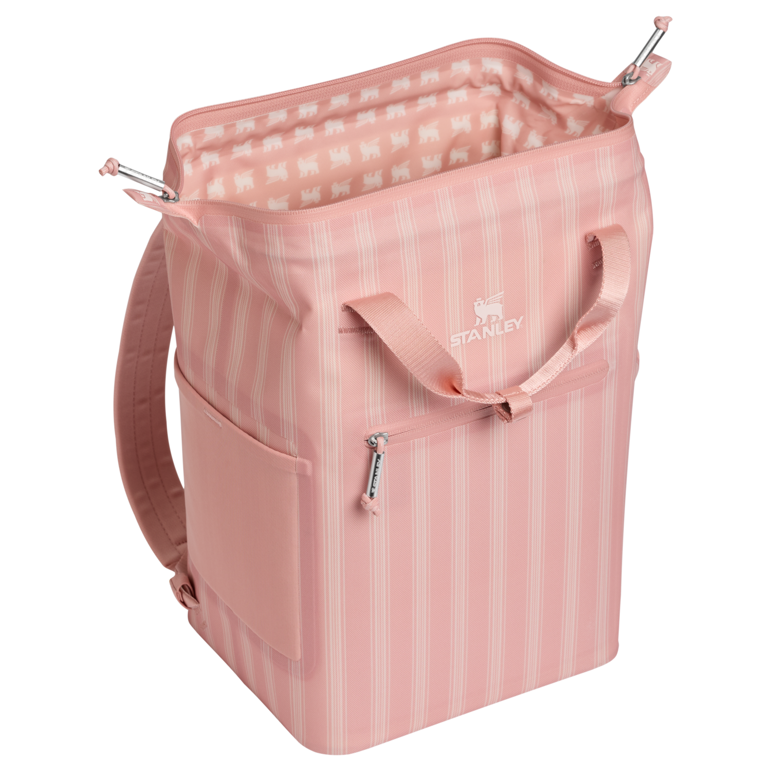 Stanley 1913 The All Day Madeleine Mini Cooler Backpack 14 QT 13.2 L in Peach Rose Picnic Stripe | View 2