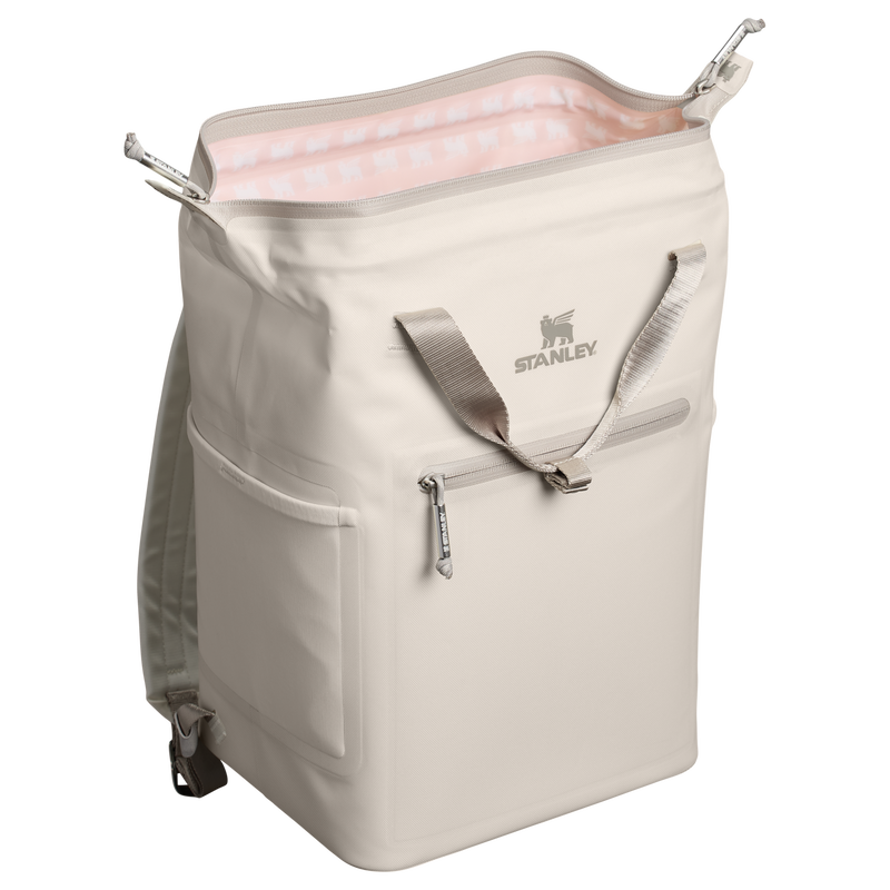 Stanley 1913 The All Day Madeleine Mini Cooler Backpack 14 QT 13.2 L in Cream | Back Open View