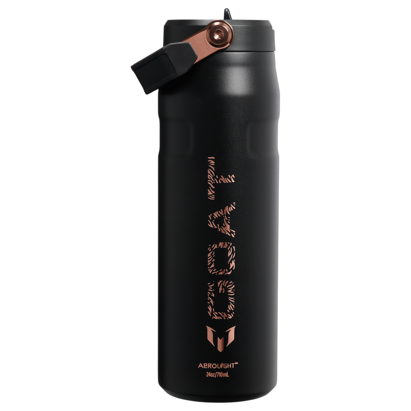 Stanley 1913 The Messi x Stanley IceFlow™ Bottle with Flip Straw Lid 24 OZ 0.71 L in Messi GOAT Black | Back View