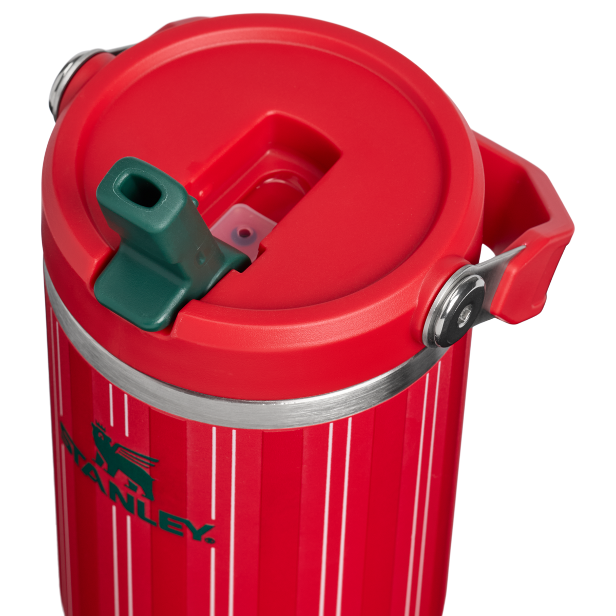 Stanley 1913 The IceFlow™ Flip Straw Tumbler 30 OZ 0.89 L in Rouge Holiday Stripe | Lid Detailed View