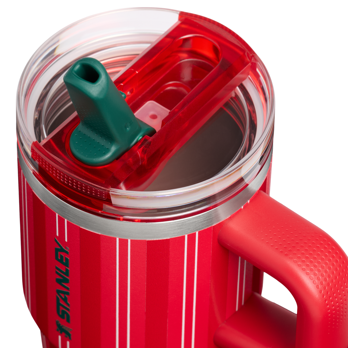 Stanley 1913 The Quencher® ProTour Flip Straw Tumbler 20 OZ 0.59 L in Rouge Holiday Stripe | Lid Detailed View
