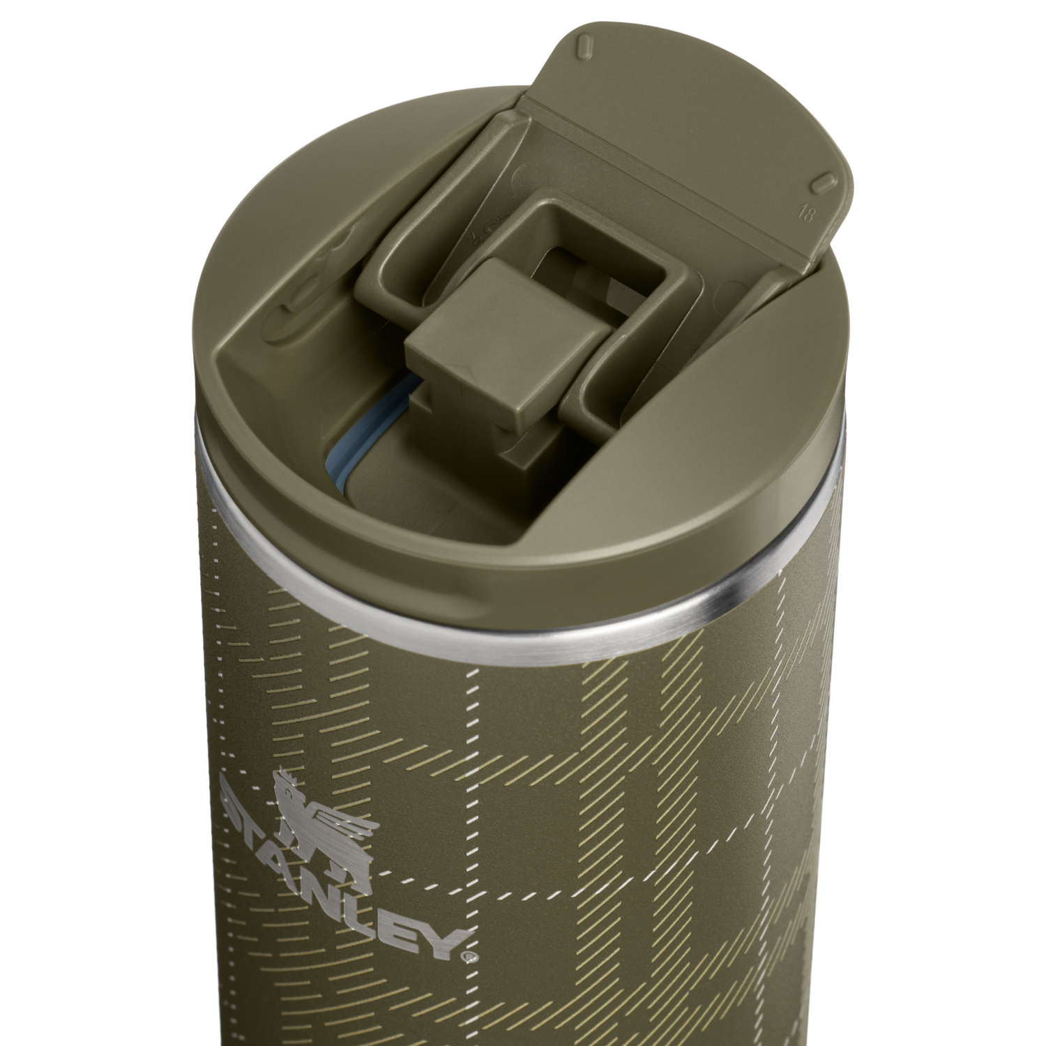 Stanley 1913 The Transit 2.0 Flip Top Mug 16 OZ 0.47 L in Peat Moss Plaid | Lid Detailed View